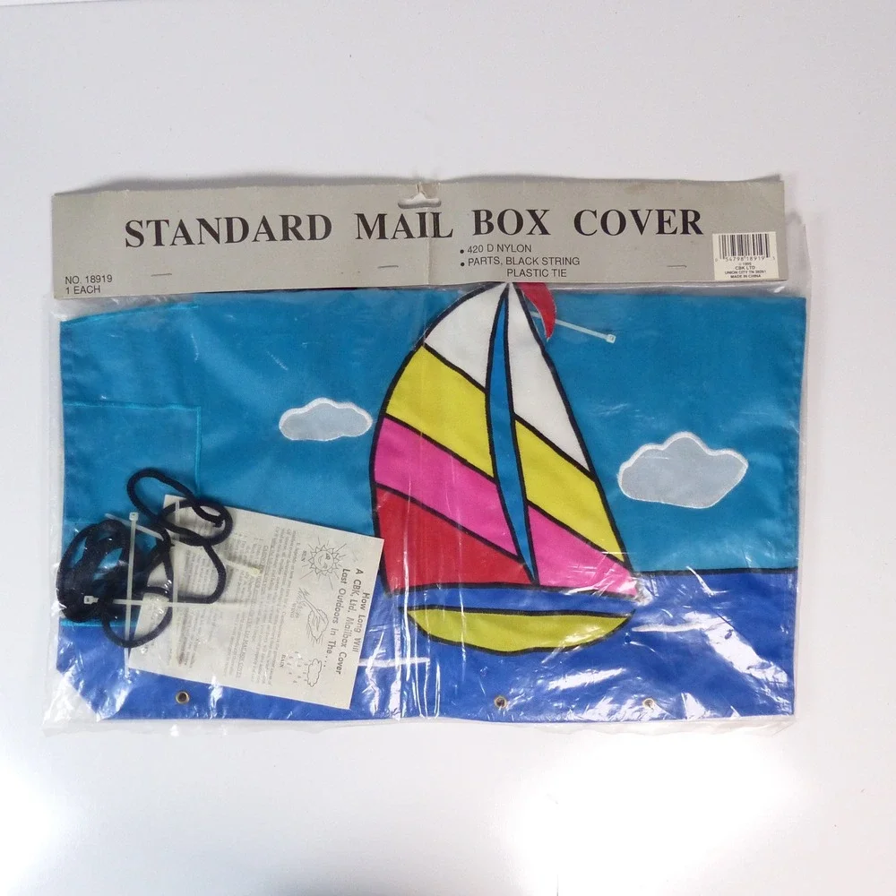 CBK Sailboat Mailbox Cover Vintage 1994 Nautical Banner Decor 18x20 Neon 90s NOS